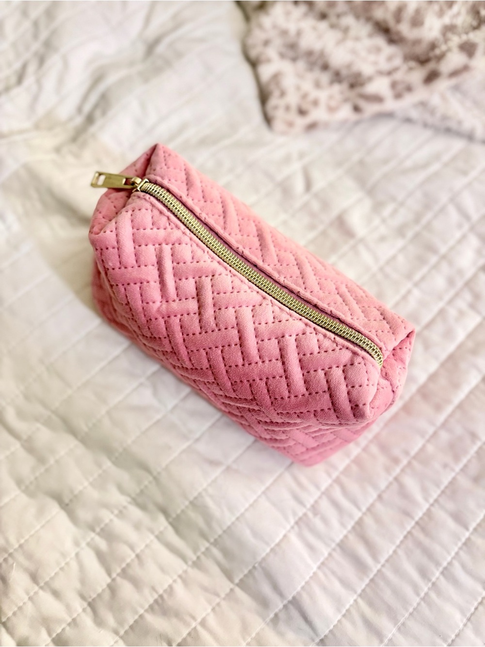 Ulta Beauty Pink Quilted Makeup Bag with Gold Zipper